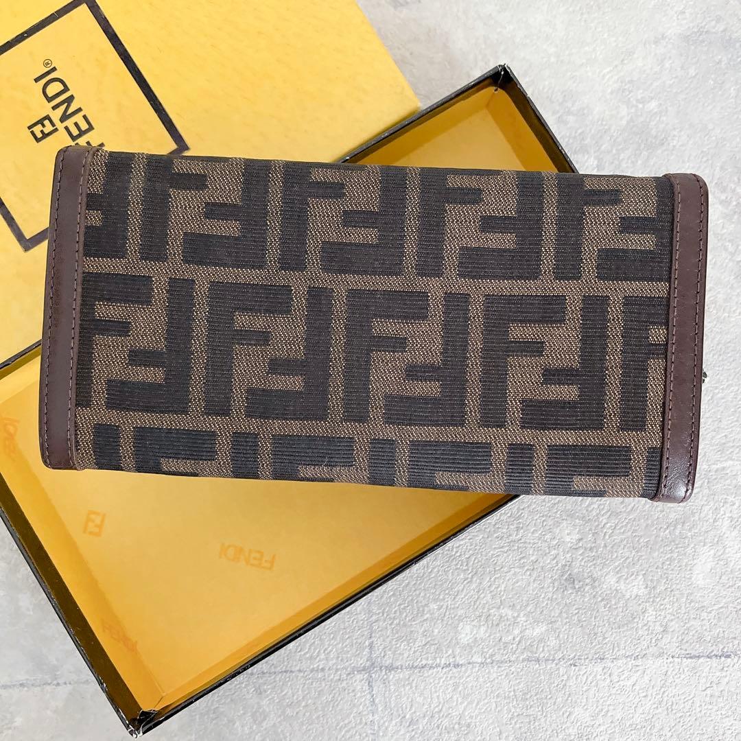 美品✨FENDI 長財布 ズッカ キャンバス FF ロゴ レザー ブラウン
