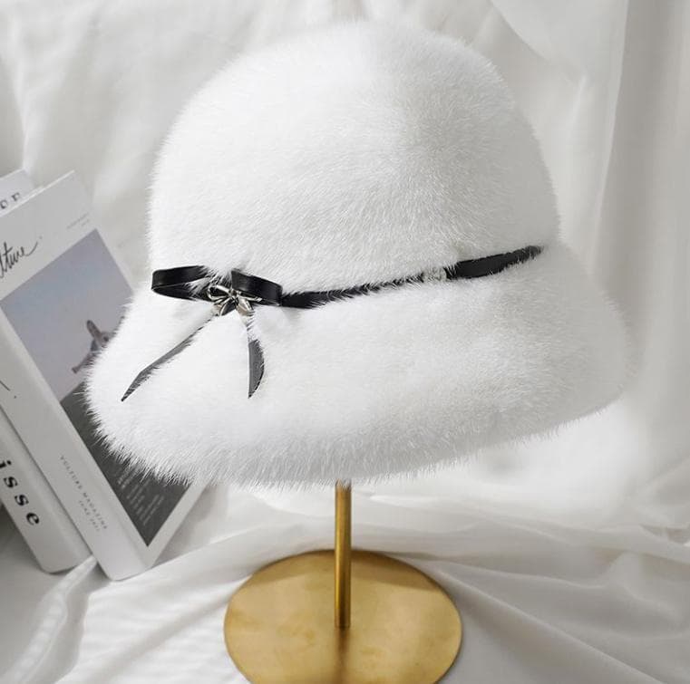 新品 限定★上品なミンクファーのハット白/帽子 レデイース 毛皮リアルファー