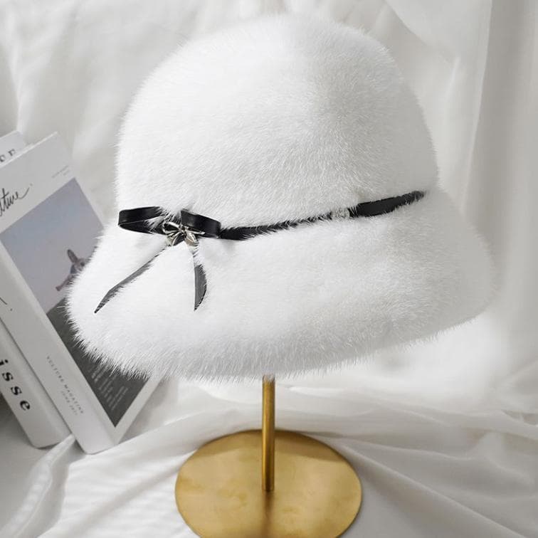 新品 限定★上品なミンクファーのハット白/帽子 レデイース 毛皮リアルファー