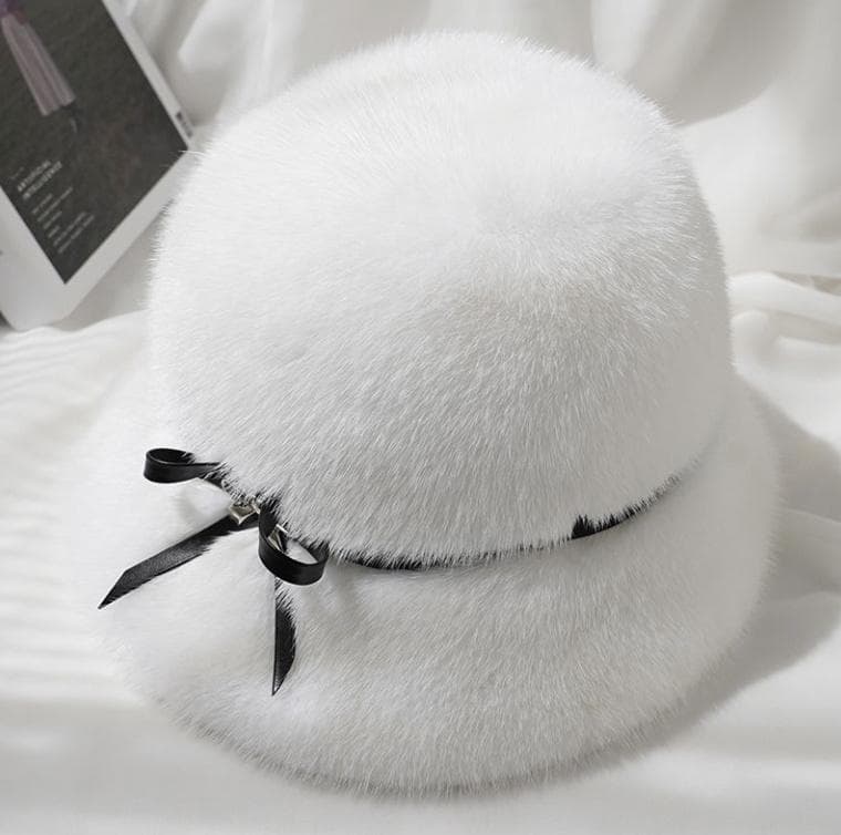 新品 限定★上品なミンクファーのハット白/帽子 レデイース 毛皮リアルファー
