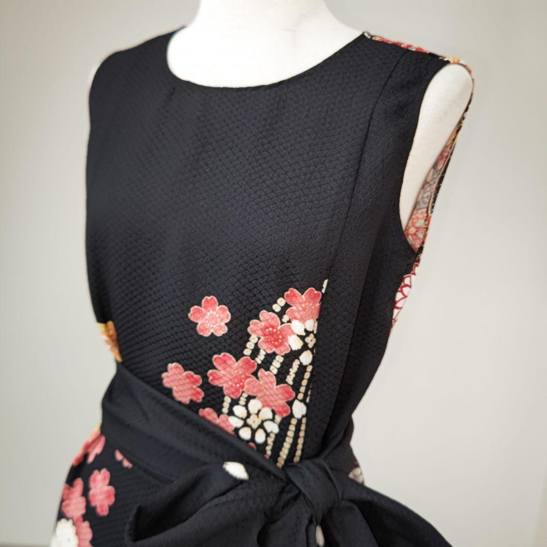 zunezune 振袖ドレス ノースリーブ 着物リメイクワンピース 黒