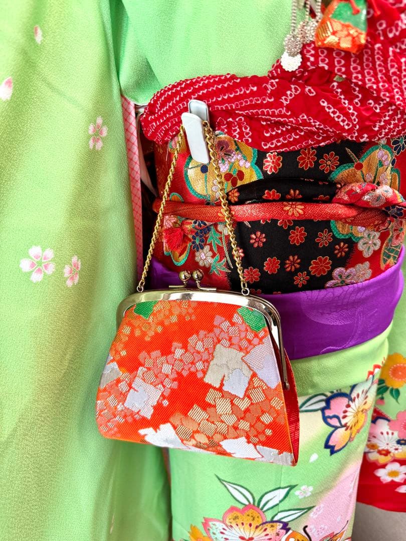 7歳七五三セット　着物草履バッグ付き　黄緑系①