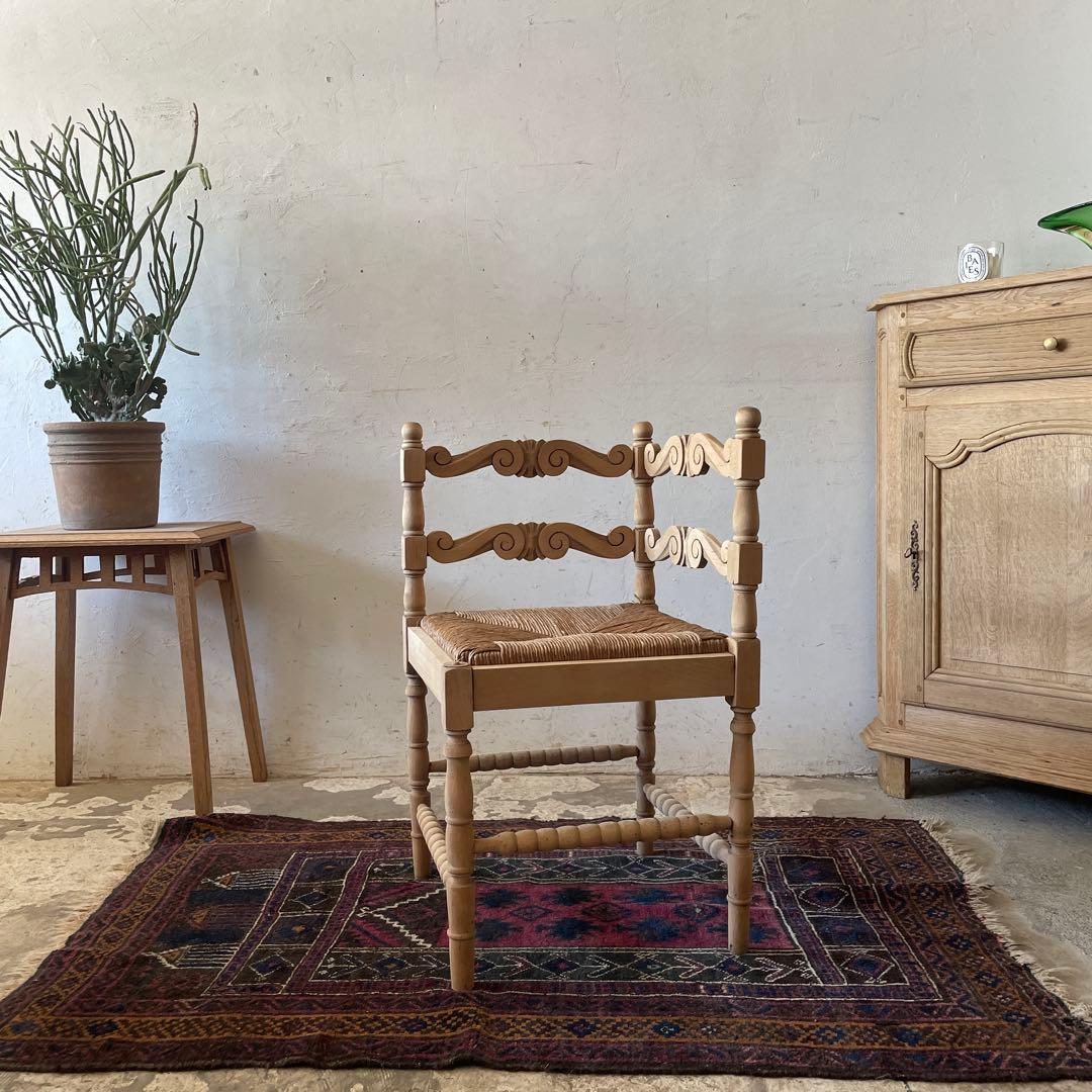 年末・年始SALE ビンテージ 藁 コーナーチェア 剥離