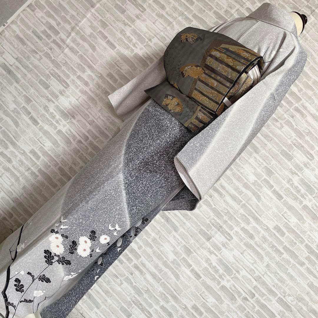 訪問着　フルセット　桜の木　菊　流水　金彩加工　叩き染　入学式　卒業式　I2