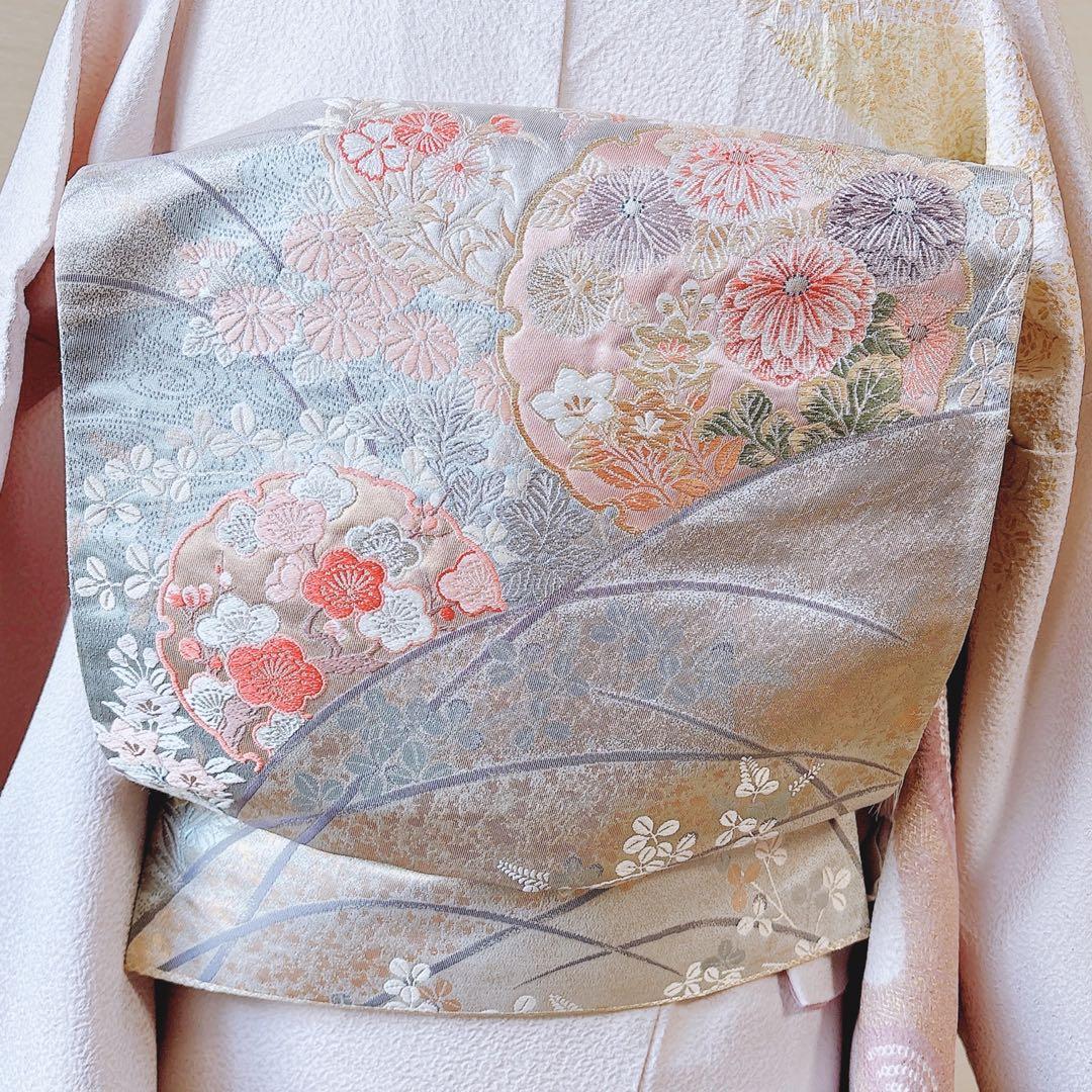 極美品　訪問着　フルセット　裄67 縮緬 卒業式　入学式　お宮参　S M 袋帯