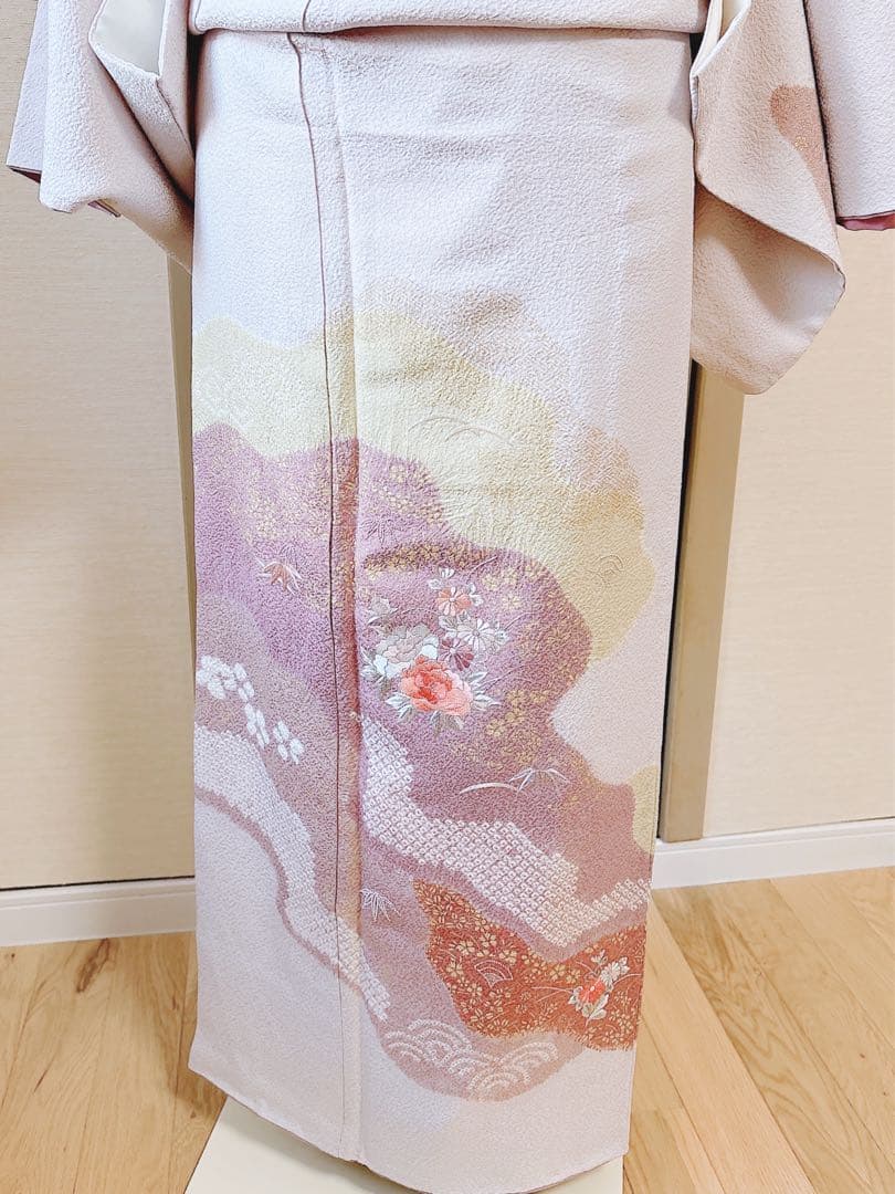 極美品　訪問着　フルセット　裄67 縮緬 卒業式　入学式　お宮参　S M 袋帯