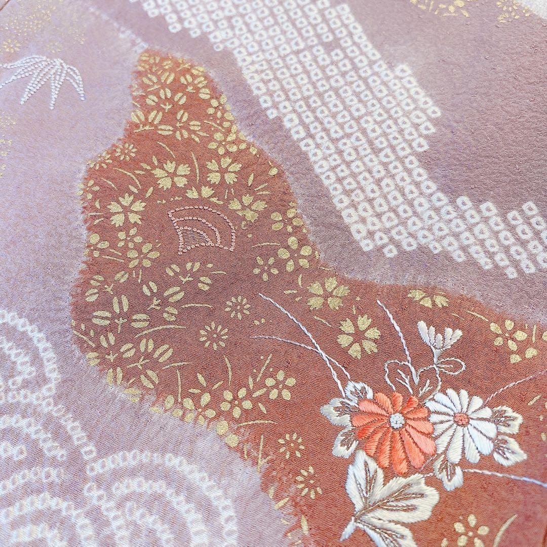 極美品　訪問着　フルセット　裄67 縮緬 卒業式　入学式　お宮参　S M 袋帯