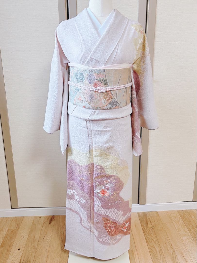 極美品　訪問着　フルセット　裄67 縮緬 卒業式　入学式　お宮参　S M 袋帯