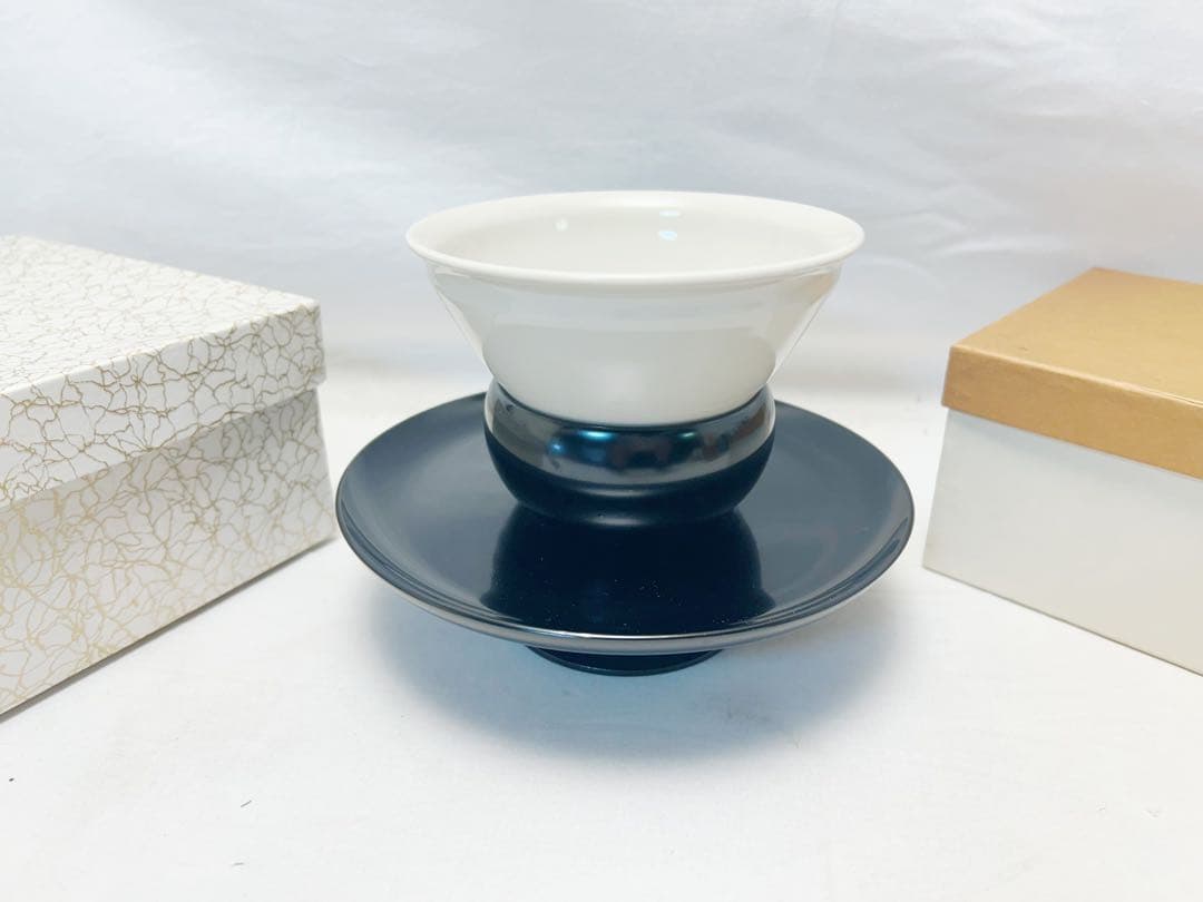 未使用 茶道具 木製黒塗天目台 天目茶碗 2点セット 元箱