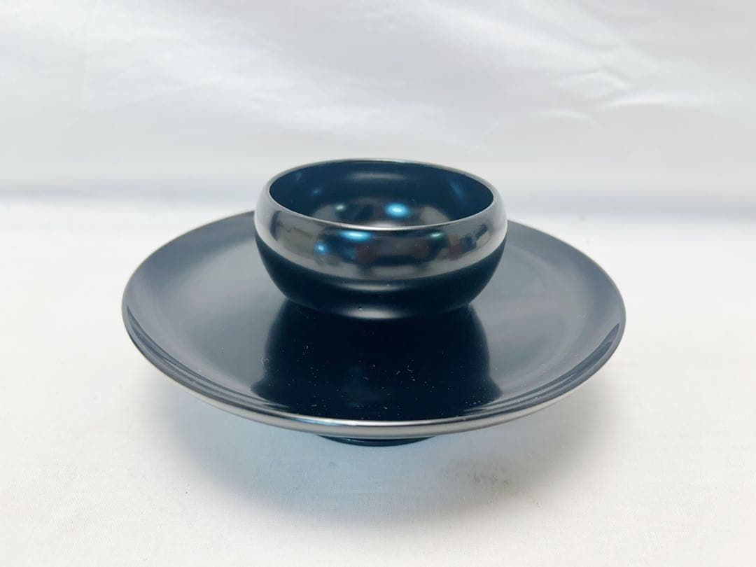 未使用 茶道具 木製黒塗天目台 天目茶碗 2点セット 元箱