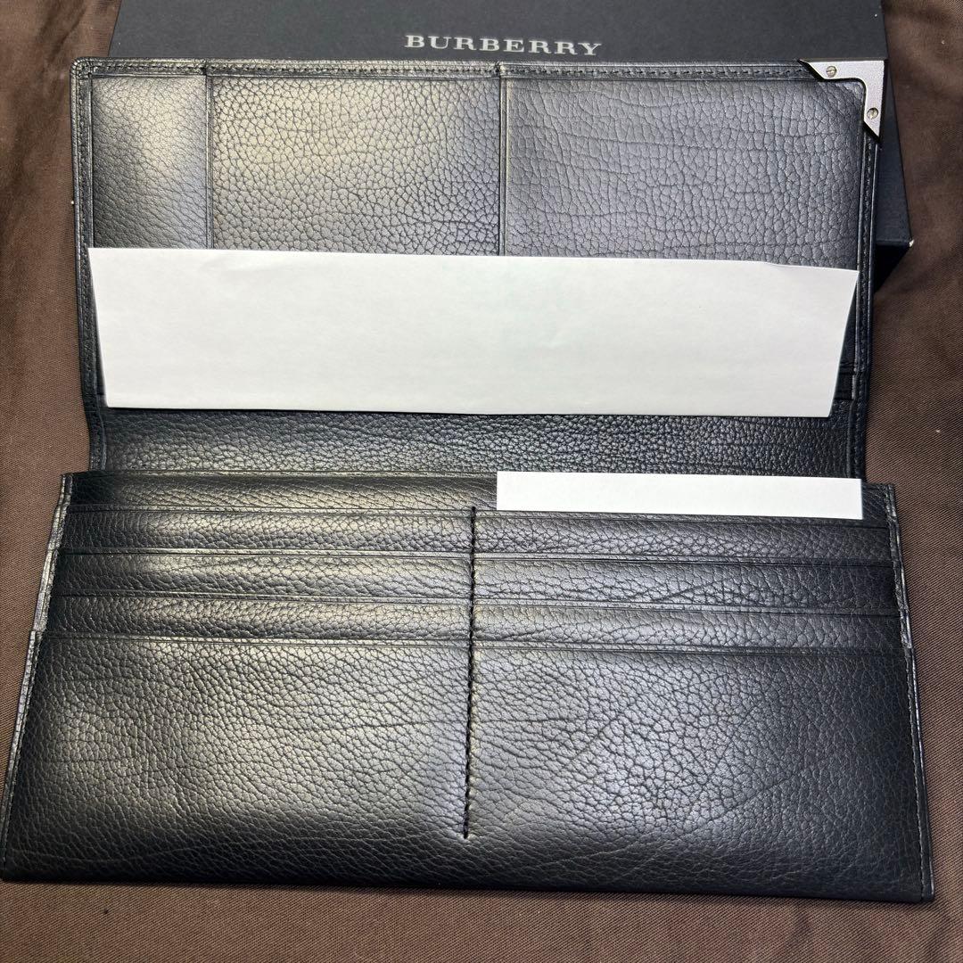 新品未使用　burberryバーバリー長財布２つ折りシルバー金具　ブラックレザー