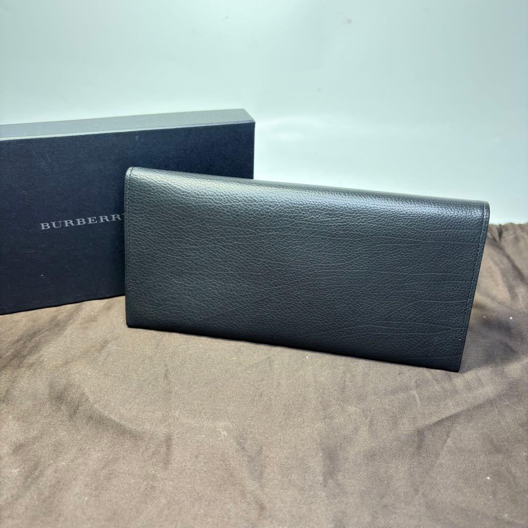 新品未使用　burberryバーバリー長財布２つ折りシルバー金具　ブラックレザー