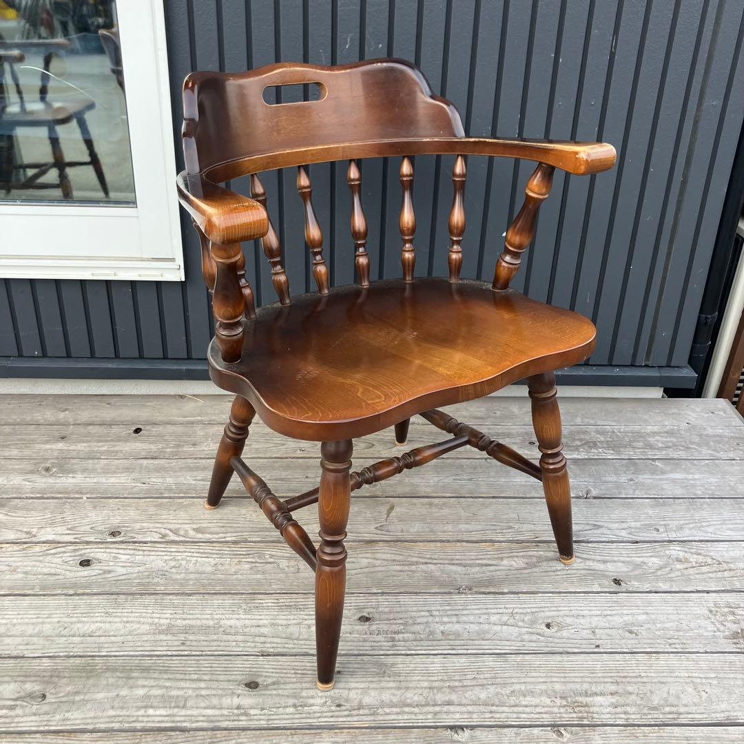 ① ヴィンテージ 飛騨産業 キツツキ 木製椅子 ウインザーチェア アームチェア