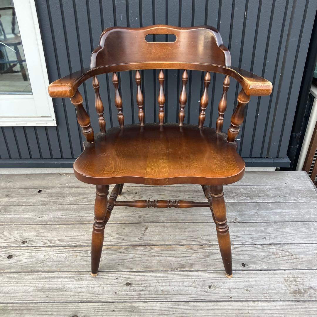 ① ヴィンテージ 飛騨産業 キツツキ 木製椅子 ウインザーチェア アームチェア