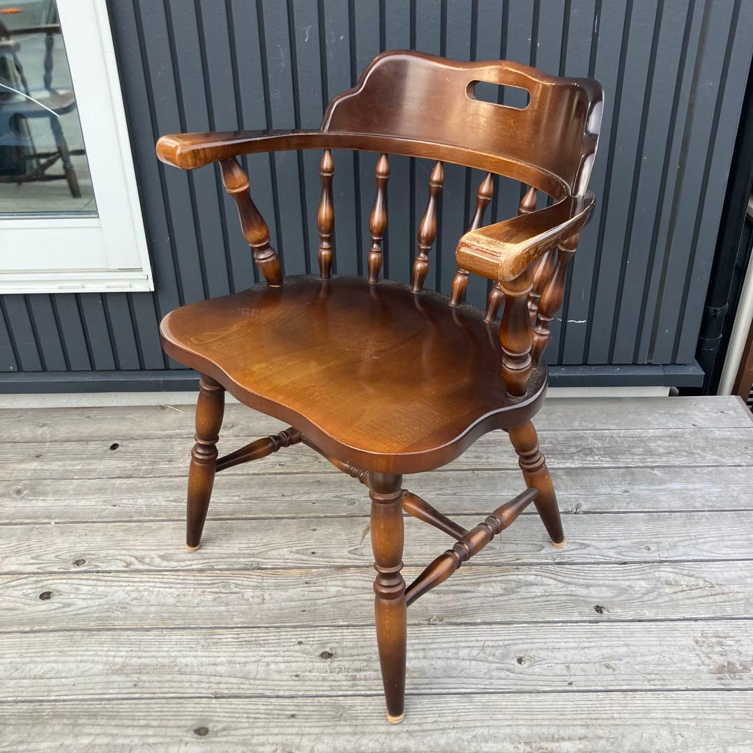 ① ヴィンテージ 飛騨産業 キツツキ 木製椅子 ウインザーチェア アームチェア