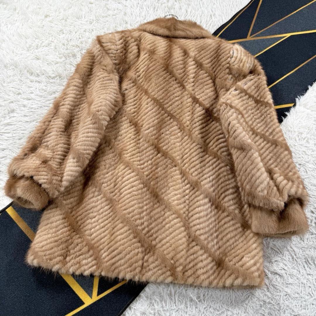 総丈88㎝ パステルミンク ファーコート リアルファー 本毛皮 XL AA071