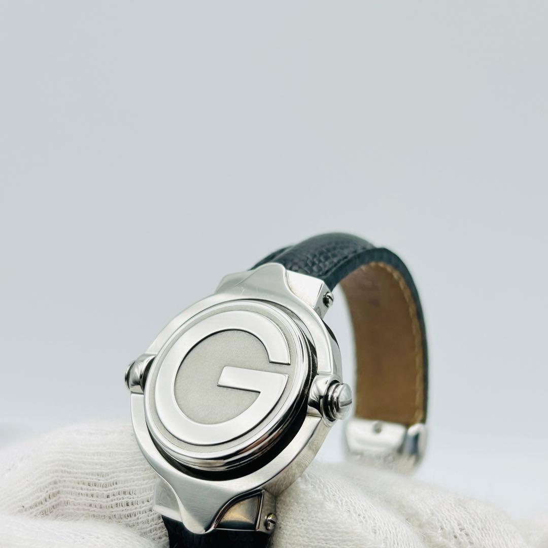 美品 グッチ ターンフェイス 6600L 黒文字盤 新品電池 純正ベルト