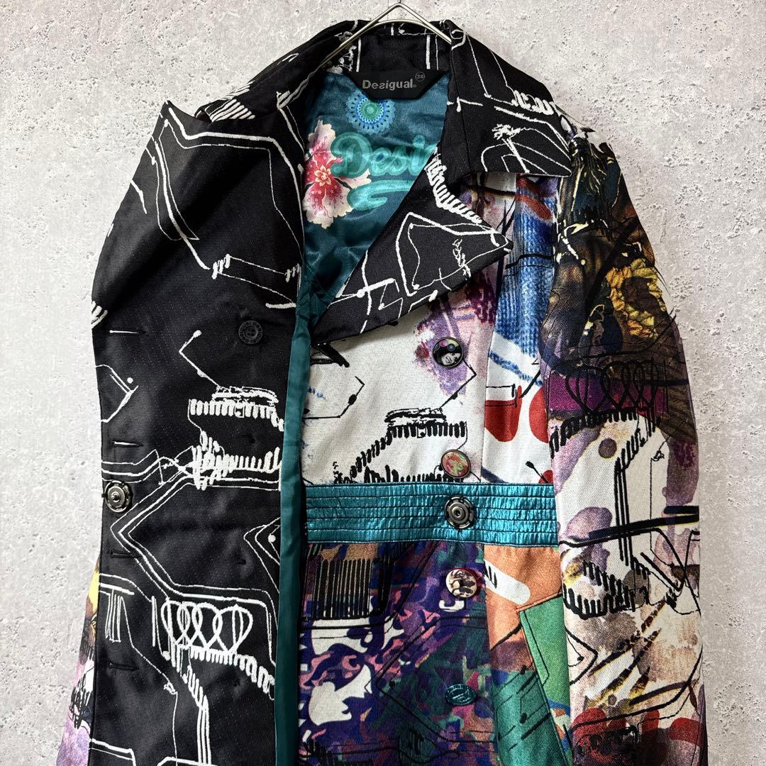 デジグアル コート 38 デザインアート 刺繍 花柄 カラフル 顔 腰紐