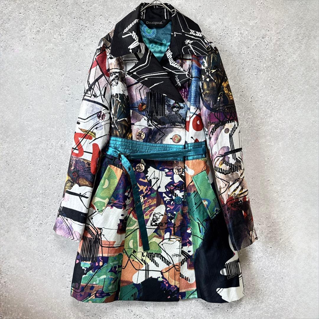 デジグアル コート 38 デザインアート 刺繍 花柄 カラフル 顔 腰紐