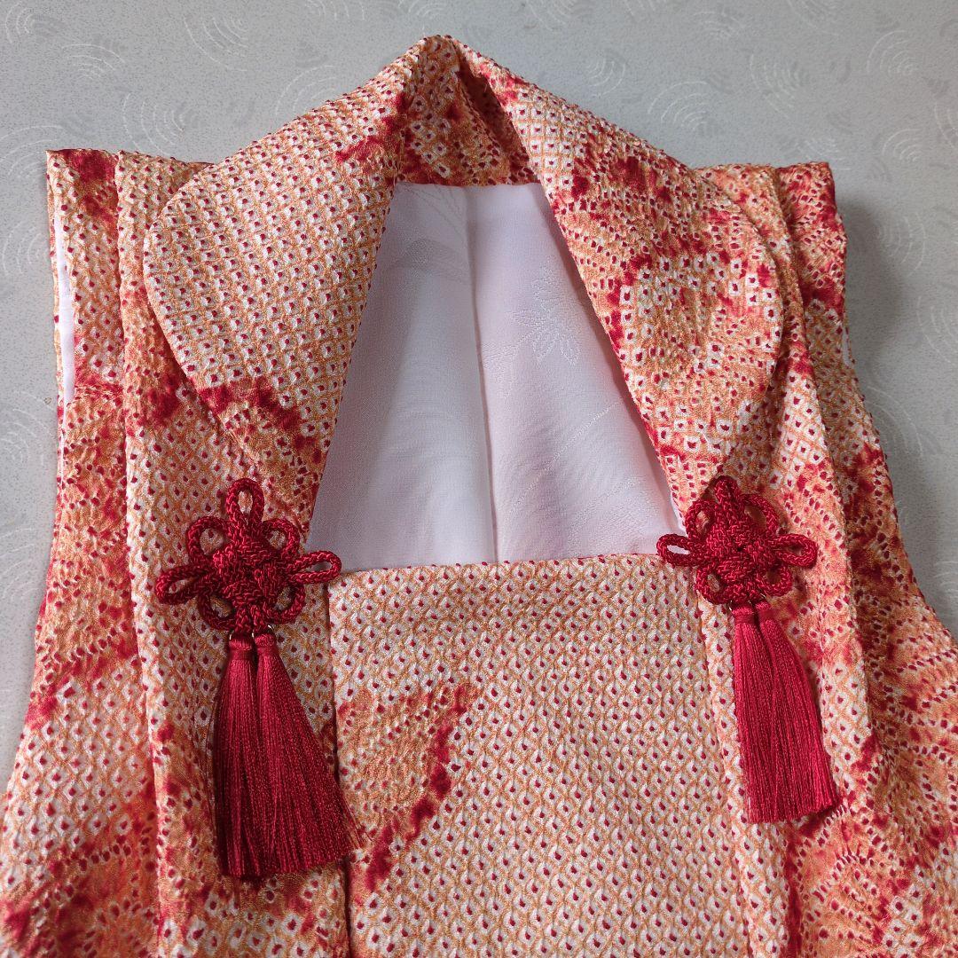 七五三３歳正絹総絞り手縫いの被布と巾着(中綿無し）