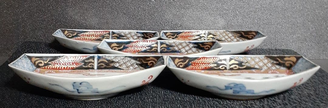 【専用ページ❗】ルマンドが好き様 江戸時代末期　古伊万里　錦手　波千鳥図皿　5客