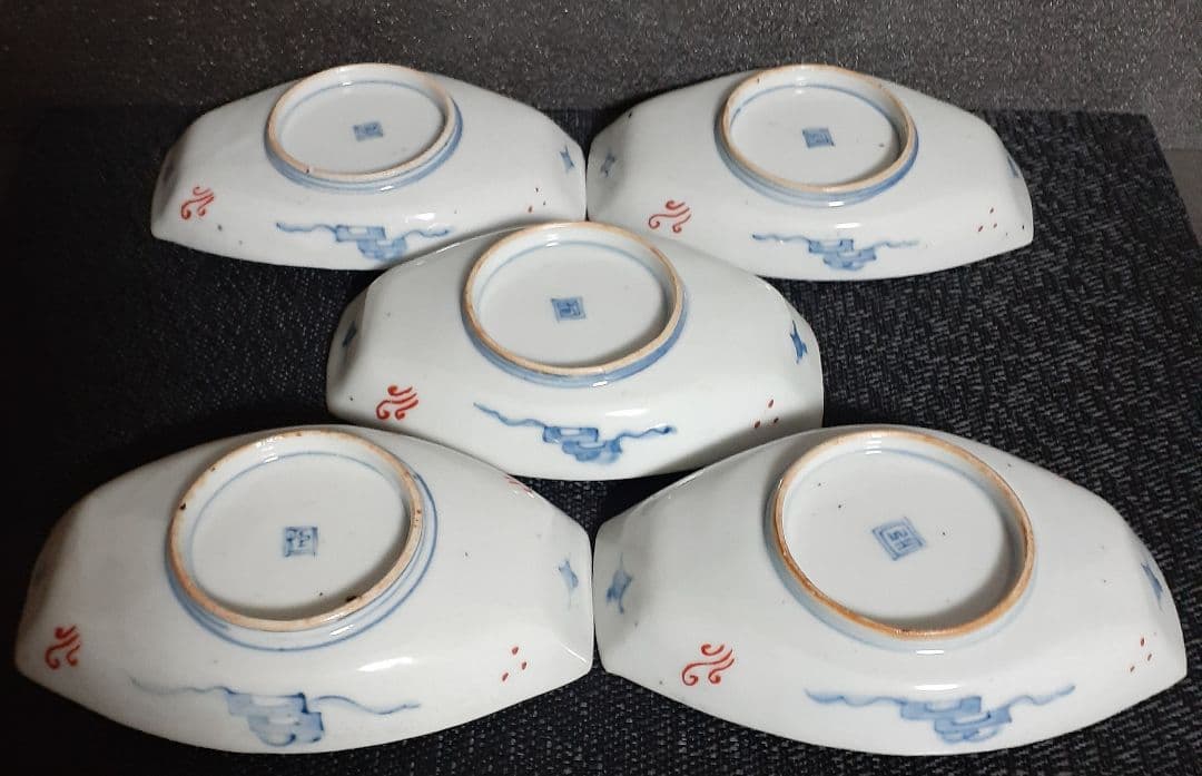 【専用ページ❗】ルマンドが好き様 江戸時代末期　古伊万里　錦手　波千鳥図皿　5客