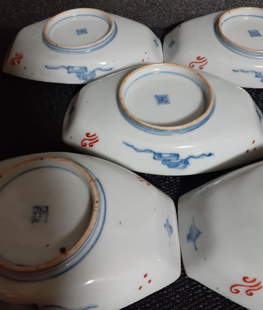 【専用ページ❗】ルマンドが好き様 江戸時代末期　古伊万里　錦手　波千鳥図皿　5客