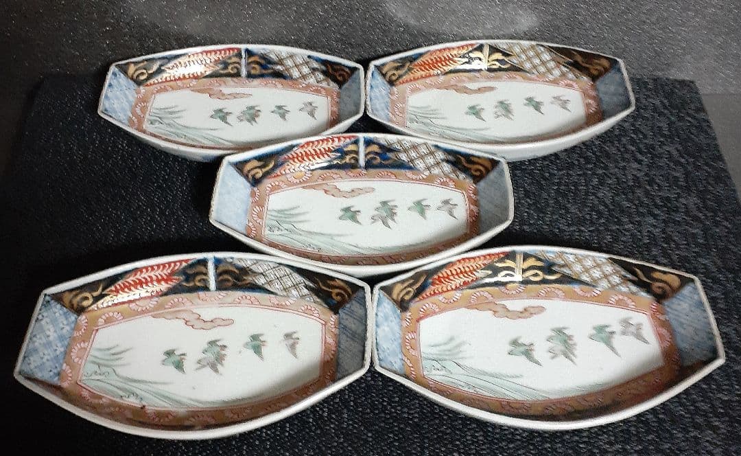 【専用ページ❗】ルマンドが好き様 江戸時代末期　古伊万里　錦手　波千鳥図皿　5客