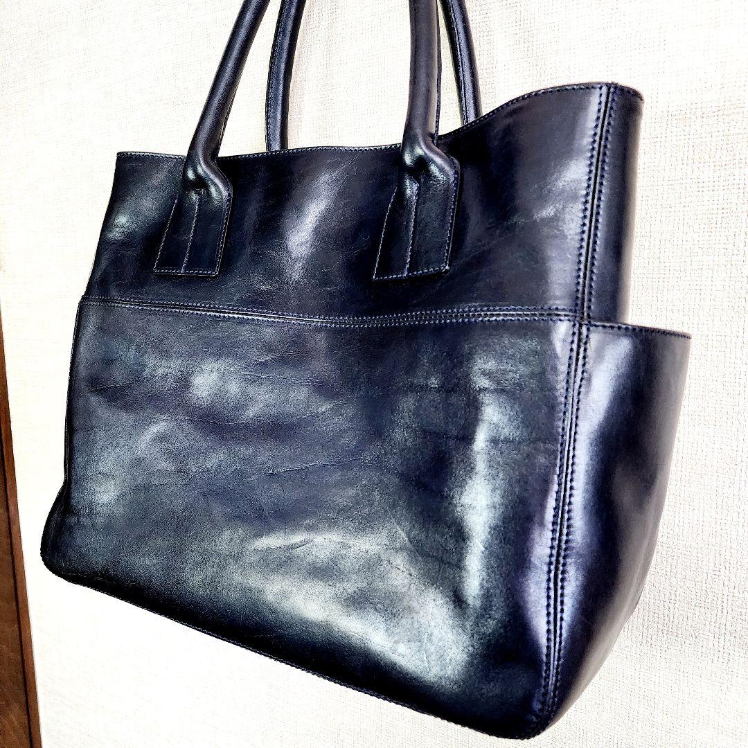 【美品】ヒロフ トートバッグ サイドポケット 肩掛け 自立　A4 スクエア型　黒