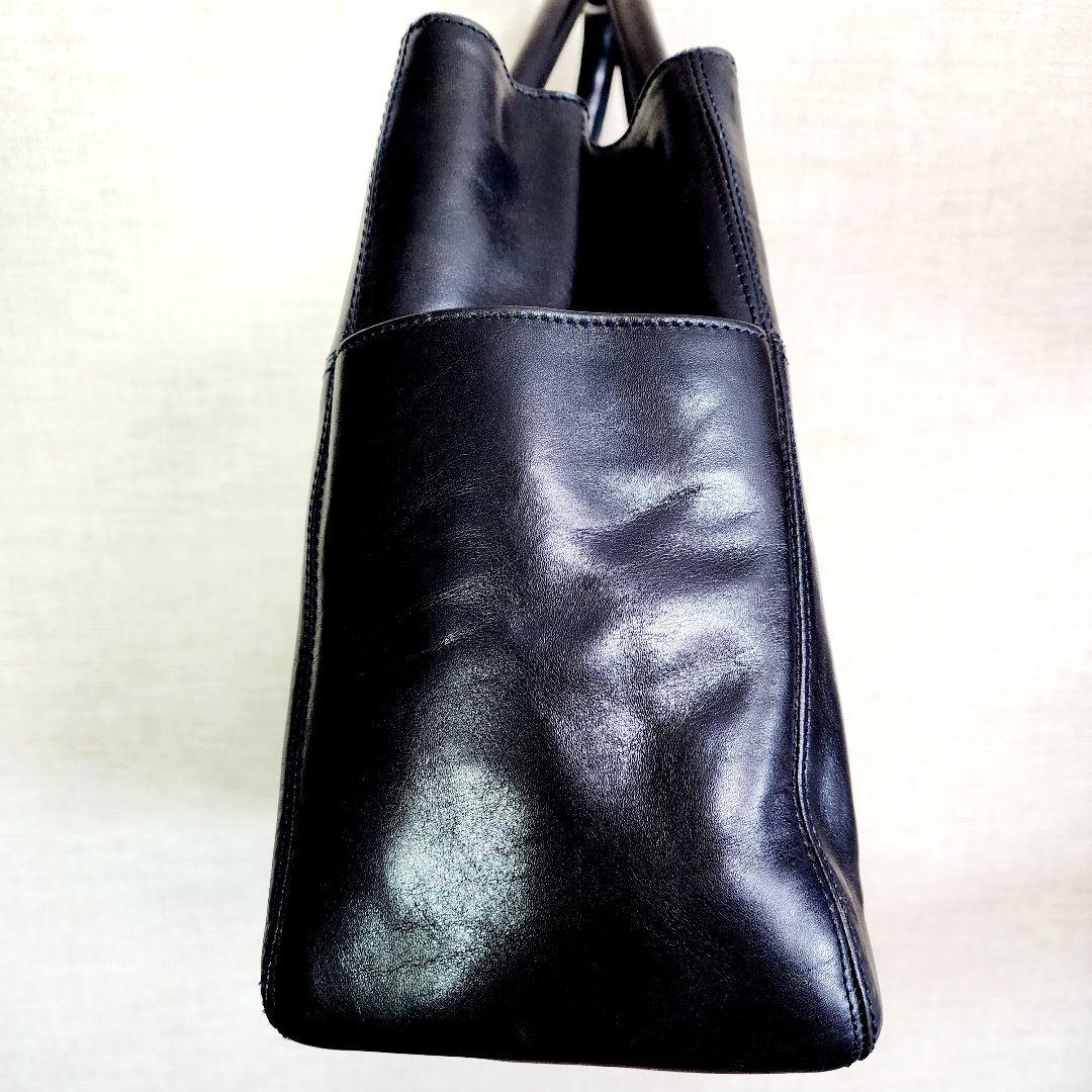 【美品】ヒロフ トートバッグ サイドポケット 肩掛け 自立　A4 スクエア型　黒