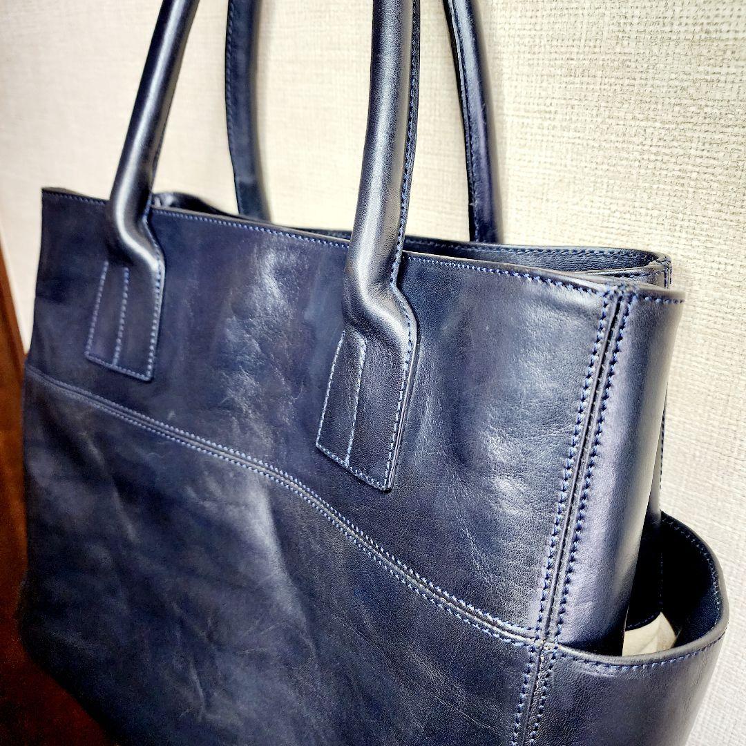 【美品】ヒロフ トートバッグ サイドポケット 肩掛け 自立　A4 スクエア型　黒