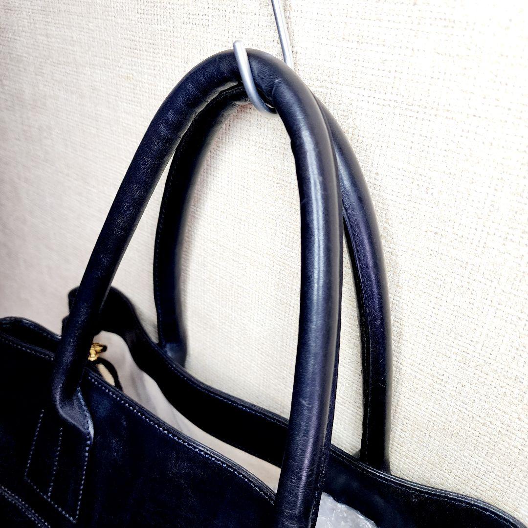 【美品】ヒロフ トートバッグ サイドポケット 肩掛け 自立　A4 スクエア型　黒