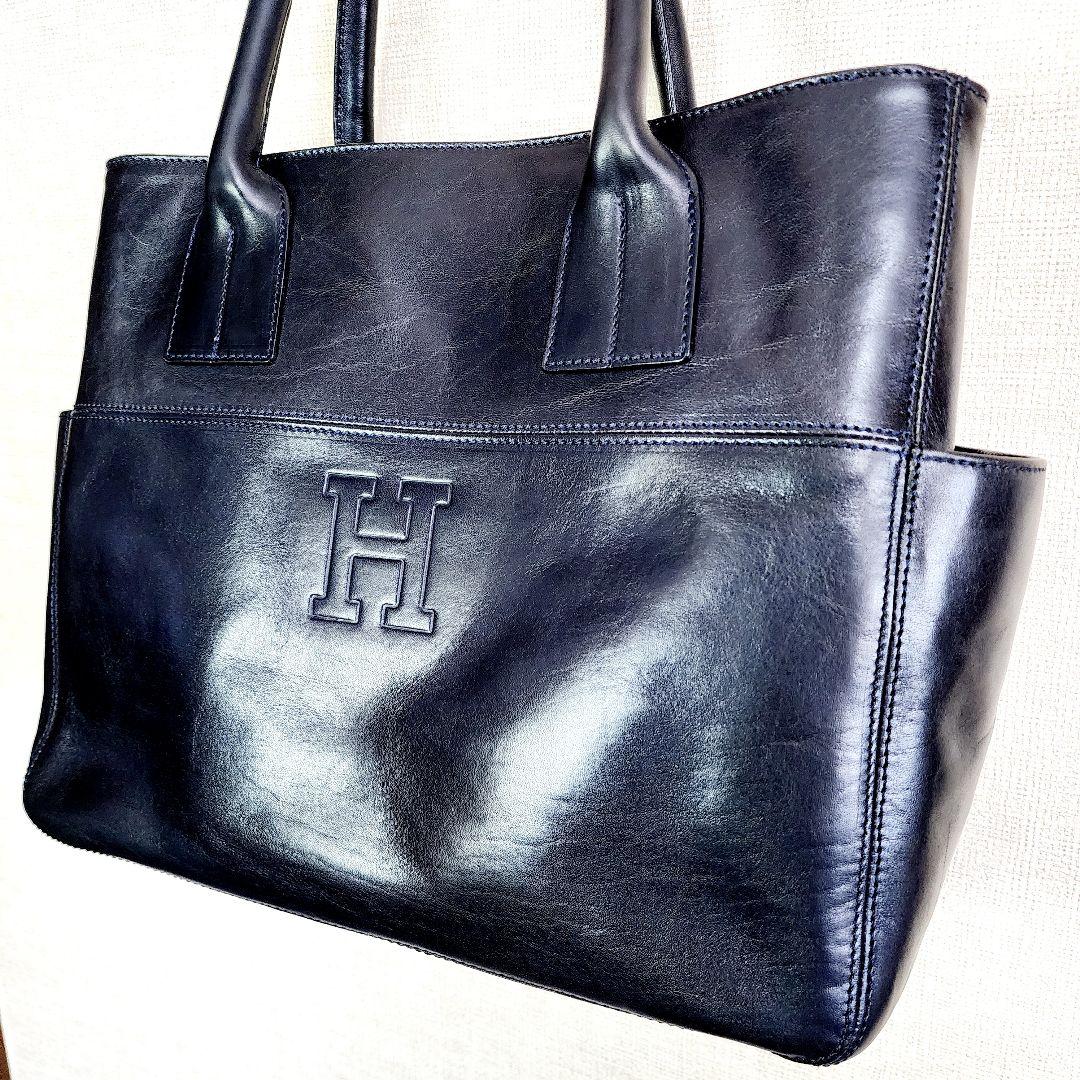 【美品】ヒロフ トートバッグ サイドポケット 肩掛け 自立　A4 スクエア型　黒