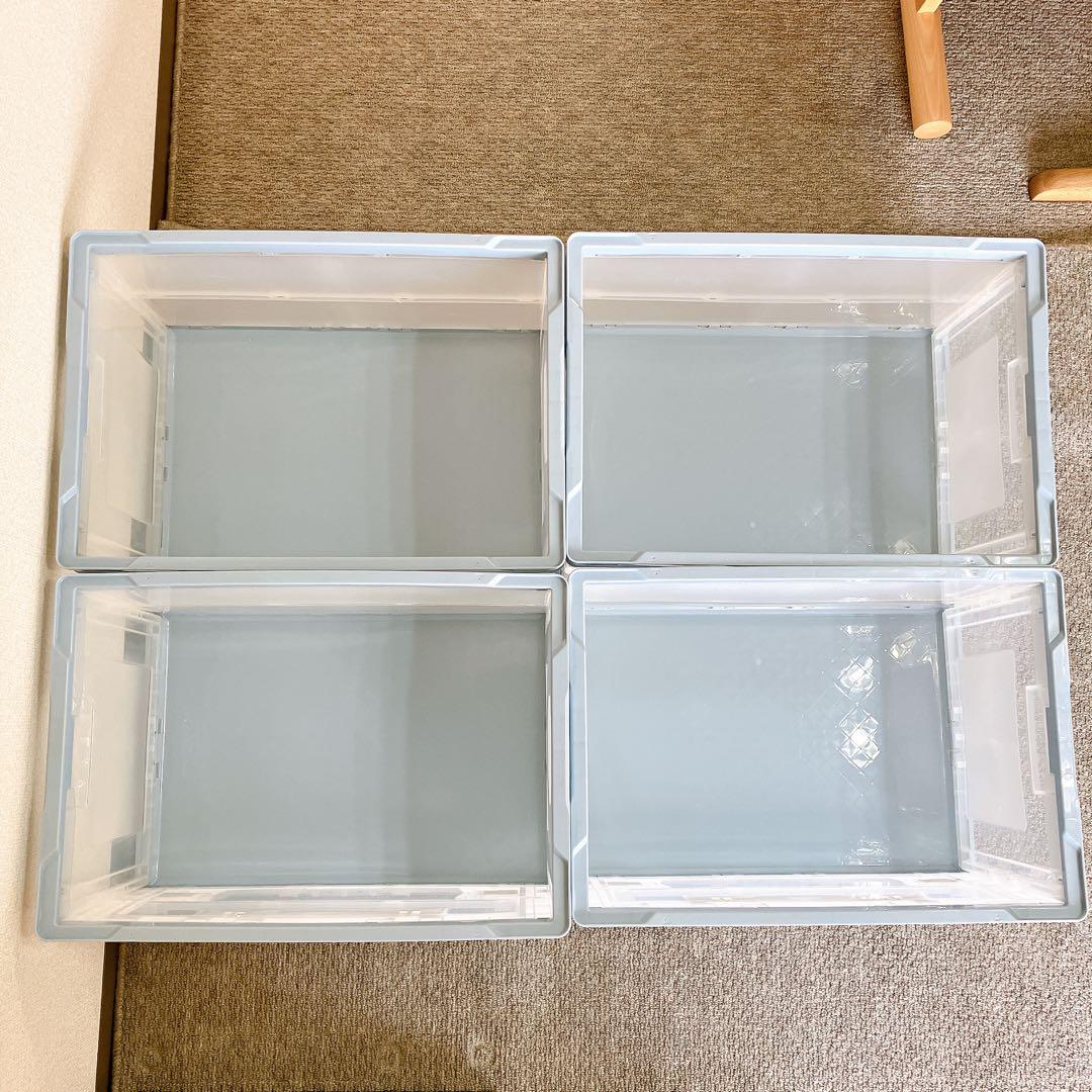 リス　折りたたみコンテナ4点セット　フロントオープン　ライトブルー　収納ボックス