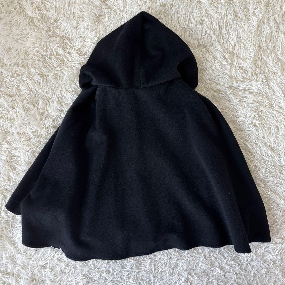 ANAYI✨アンゴラウール　ボウタイポンチョ　ケープコート　フード　黒　リボン