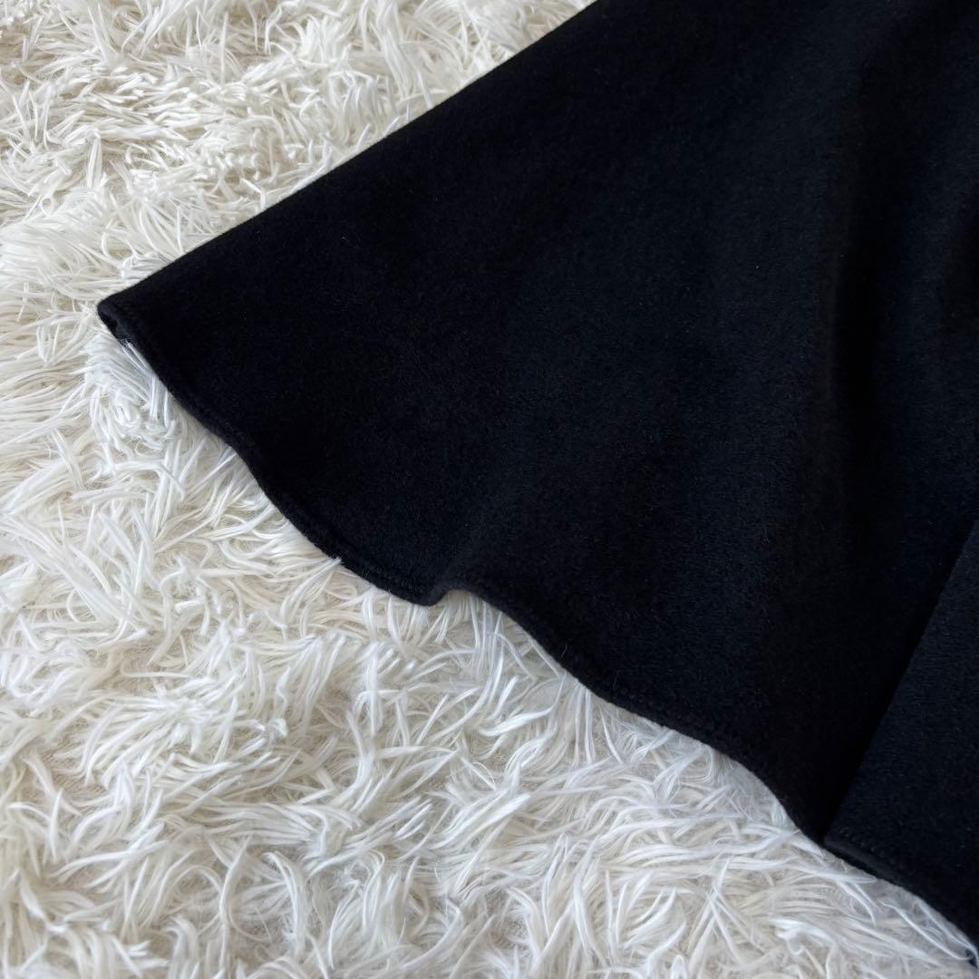 ANAYI✨アンゴラウール　ボウタイポンチョ　ケープコート　フード　黒　リボン