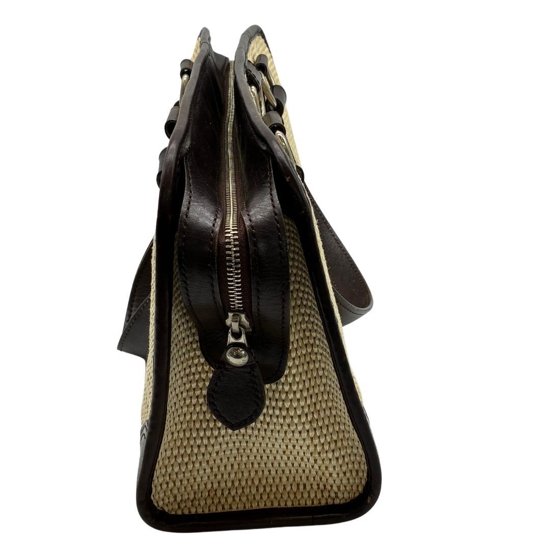 BURBERRY バーバリー レザーハンドル×ラフィア風 トートバッグ