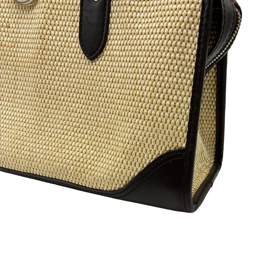 BURBERRY バーバリー レザーハンドル×ラフィア風 トートバッグ