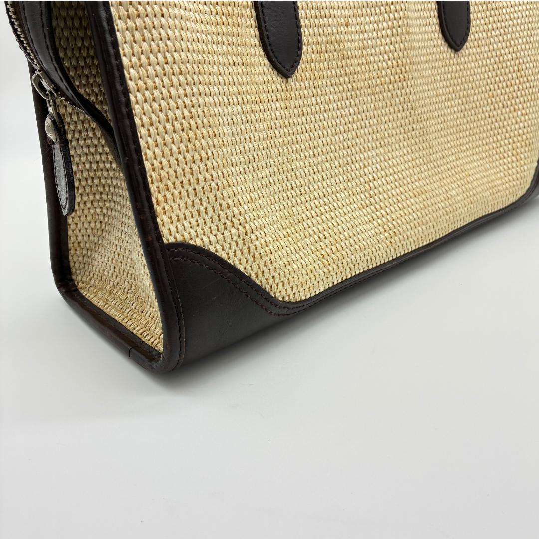 BURBERRY バーバリー レザーハンドル×ラフィア風 トートバッグ