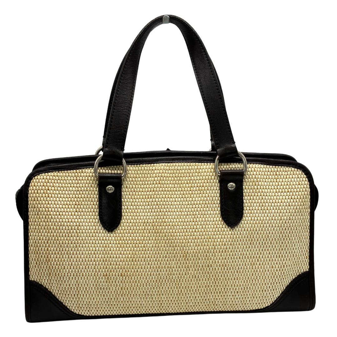 BURBERRY バーバリー レザーハンドル×ラフィア風 トートバッグ