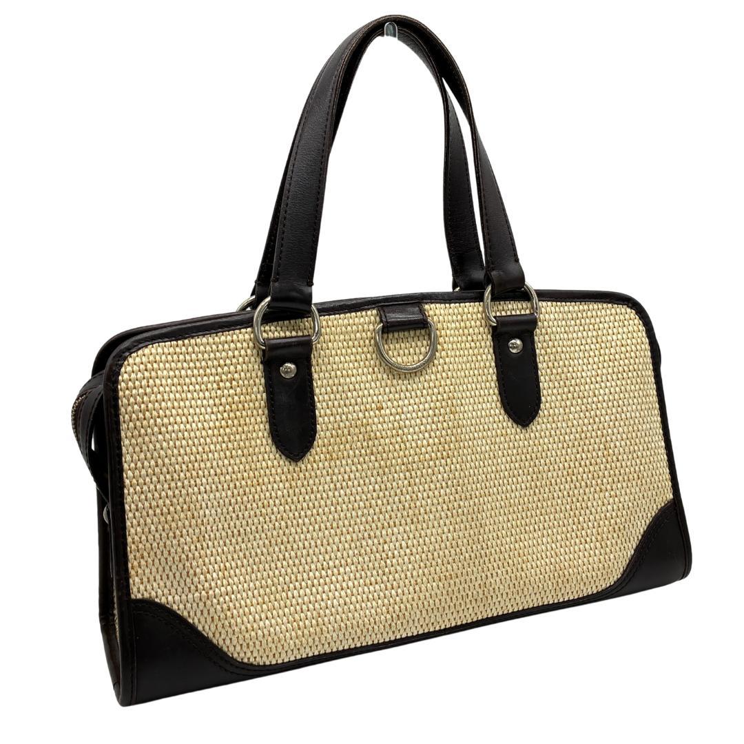 BURBERRY バーバリー レザーハンドル×ラフィア風 トートバッグ