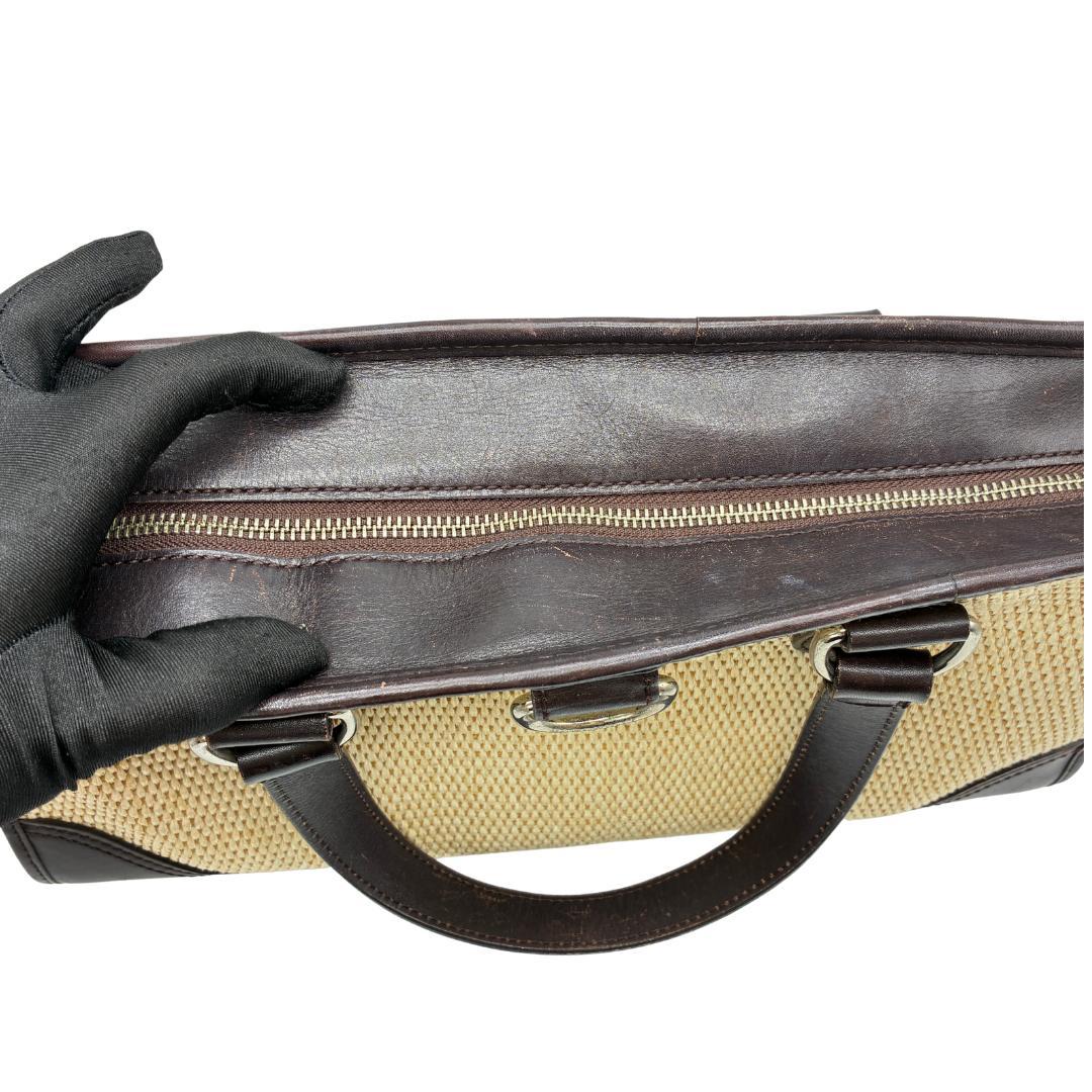 BURBERRY バーバリー レザーハンドル×ラフィア風 トートバッグ