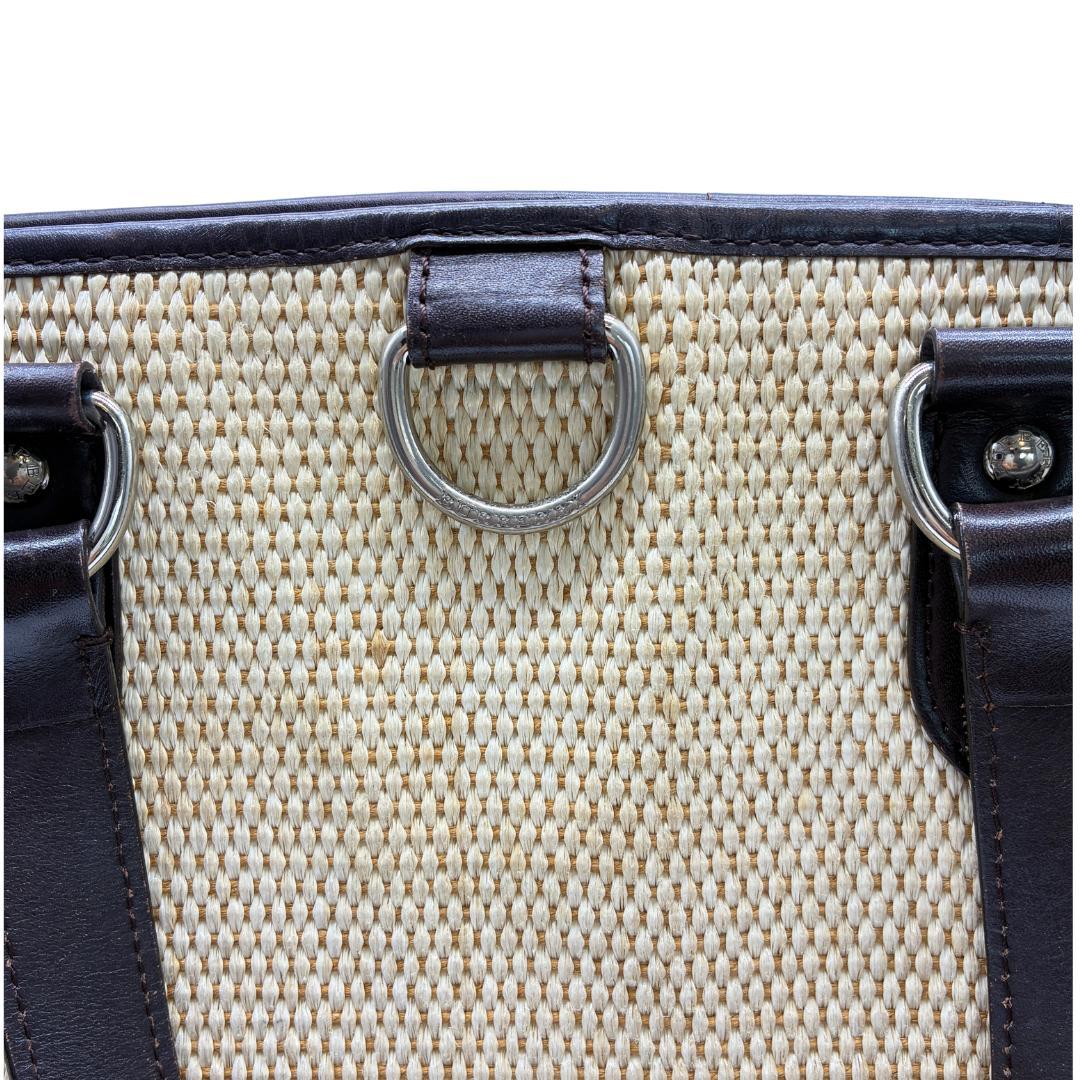 BURBERRY バーバリー レザーハンドル×ラフィア風 トートバッグ