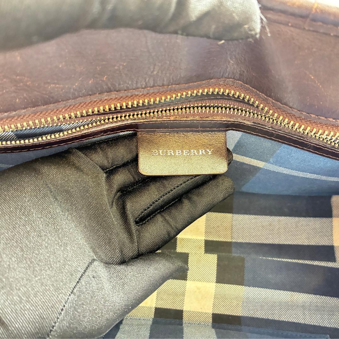 BURBERRY バーバリー レザーハンドル×ラフィア風 トートバッグ