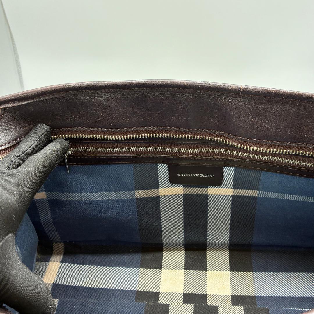 BURBERRY バーバリー レザーハンドル×ラフィア風 トートバッグ
