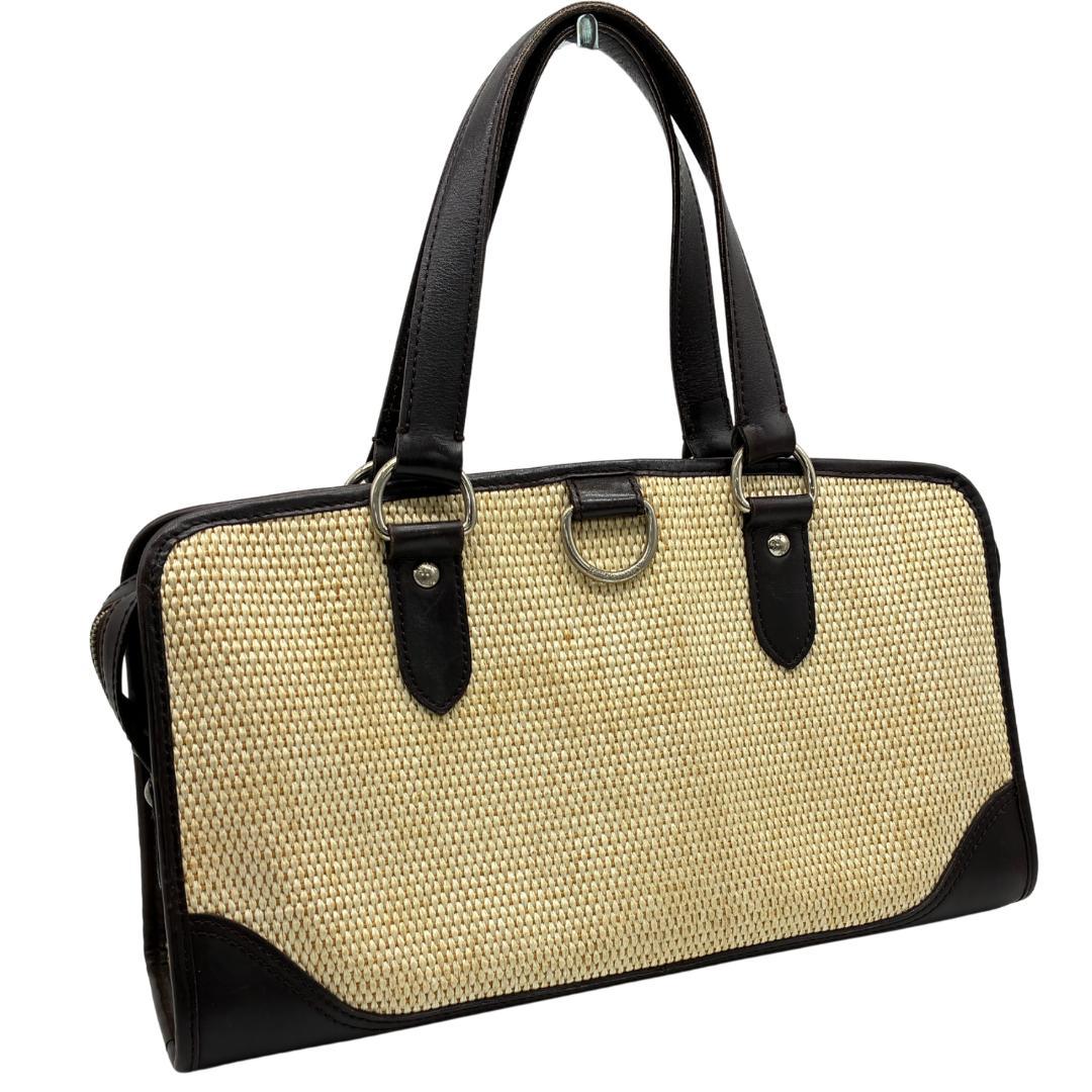 BURBERRY バーバリー レザーハンドル×ラフィア風 トートバッグ
