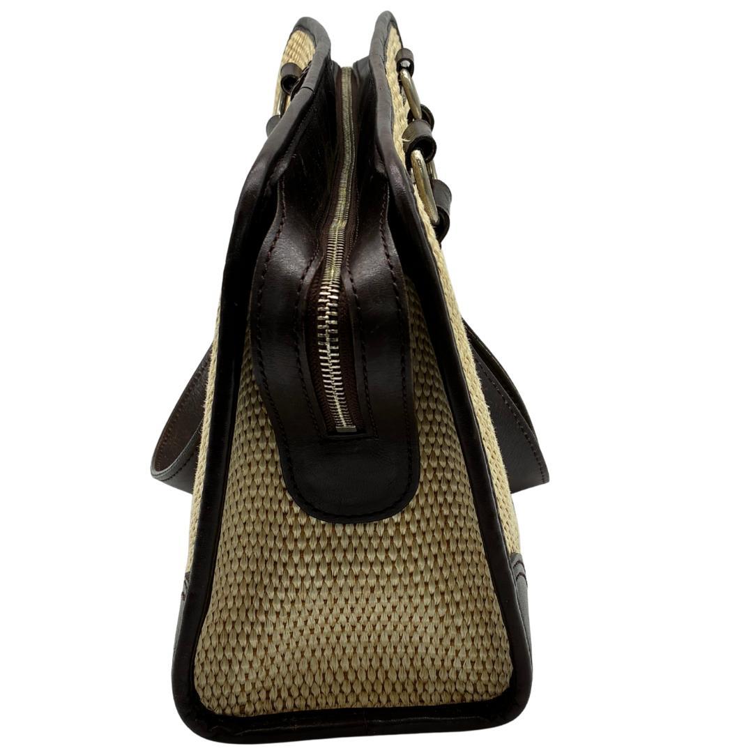 BURBERRY バーバリー レザーハンドル×ラフィア風 トートバッグ