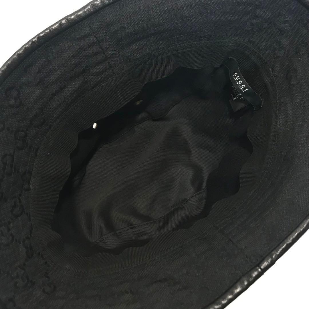 GUCCI グッチ GGキャンバス 黒 ゴールド金具 Lサイズ ハット 帽子