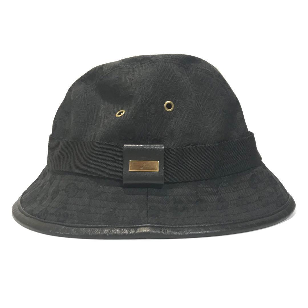 GUCCI グッチ GGキャンバス 黒 ゴールド金具 Lサイズ ハット 帽子