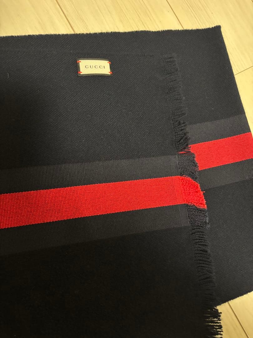 グッチ GUCCI ネイビー レッド ストライプ マフラー